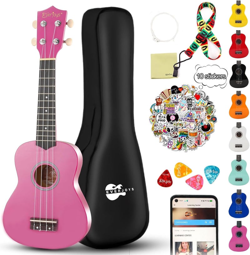 Everjoys Soprano Ukulele Beginner Kit for Adult Student w/Free Online Lesson 21 Inch Ukelele Gig Bag Strap String Tuner Pick Polishing Cloth, Rainbow Series Ukalalee - Image 1